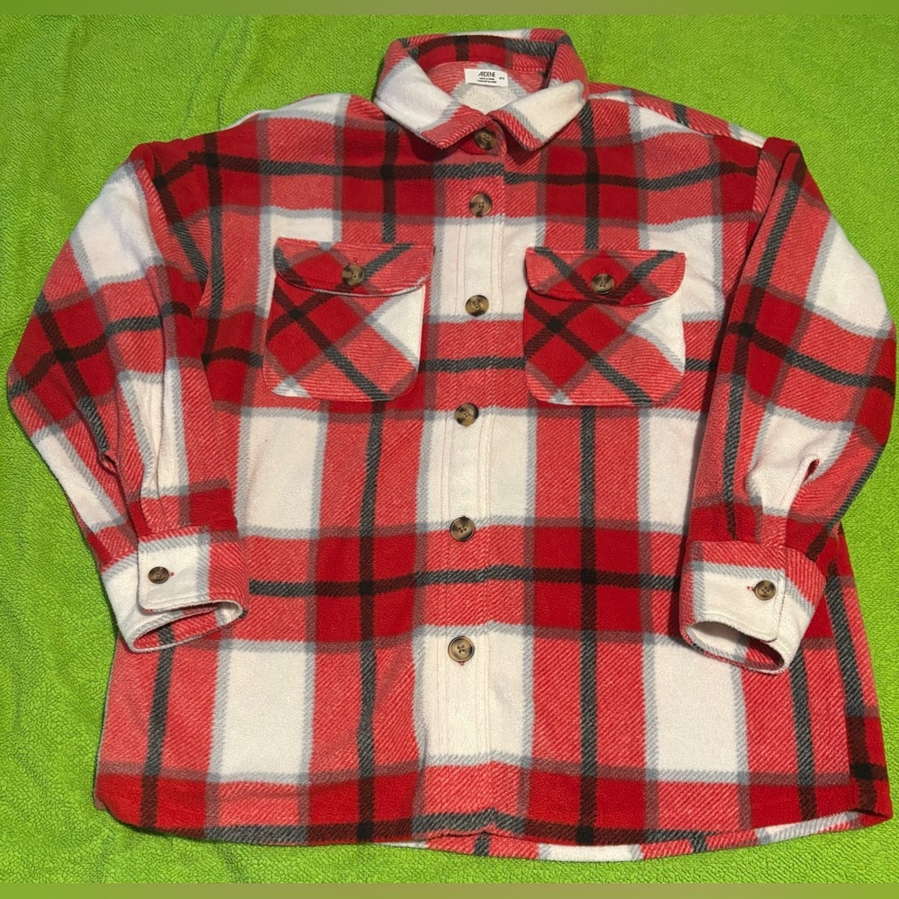 RED PLAID POLAL FLEECE SHACKET-ARDENE.